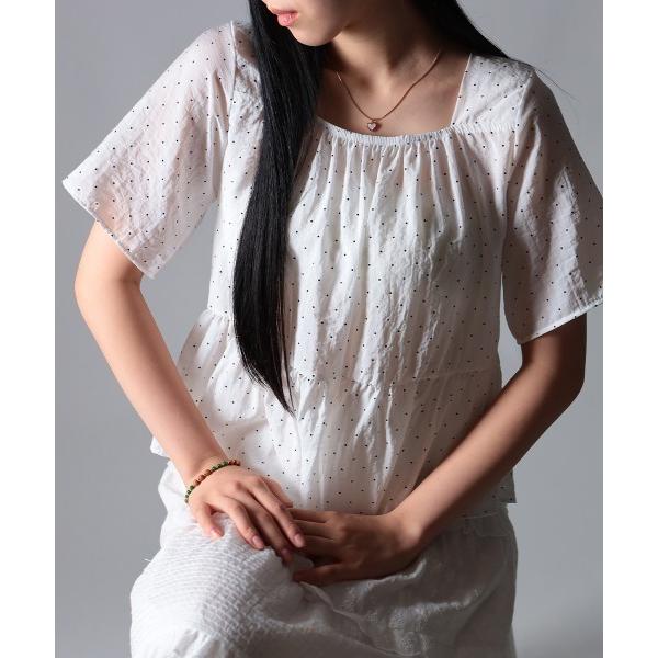 ブラウス シャツ ドット柄 フリルプルオーバーブラウス レディース