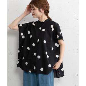 ブラウス シャツ ランダムドットバンドカラーシャツ レディース