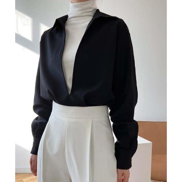 ブラウス シャツ ルーズカラー ディープ V オープンフロントシャツ レディース