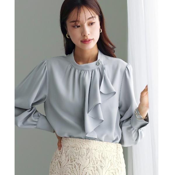 ブラウス シャツ 「 洗える 」  ソフトツイル・アシンメトリーフリルブラウス レディース