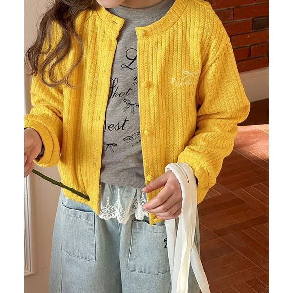 カーディガン  「aimoha-KIDS-」キッズ　リブ編み刺繍カーディガン キッズ 子供服