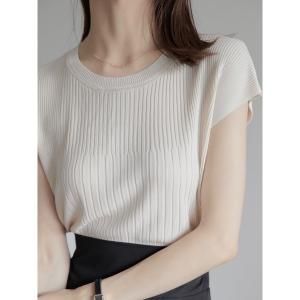 ニット セーター フレンチスリーブリブニット / アイボリー レディース