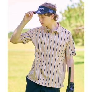 uvカット ポロシャツ 半袖 「新レーベル ADABAT NAVY」吸水速乾/UVカット ワインシャンブレーストライプポロシャツ メンズ