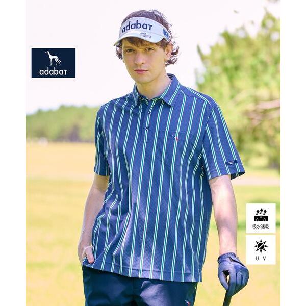 ポロシャツ 「新レーベル ADABAT NAVY」吸水速乾/UVカット ワインシャンブレーストライプ...