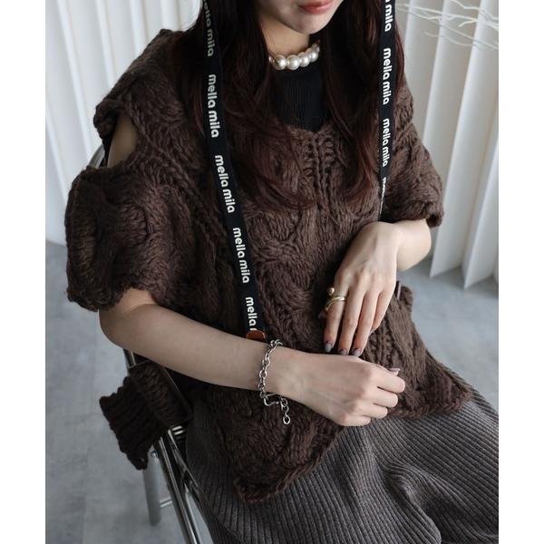 ベスト ジレ 数量限定「handmade」ケーブルニットデザインベスト レディース