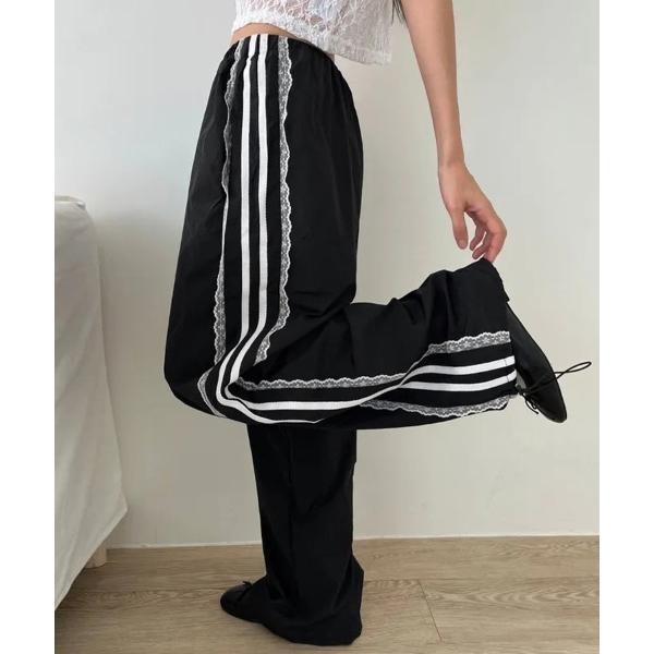 パンツ ストライプデザインワイドパンツ レディース