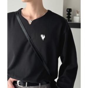 tシャツ 「韓国トレンド。」ポンチ素材Vネック胸刺繍Tシャツ／Soft Ponte V-Neck T-Shirt メンズ