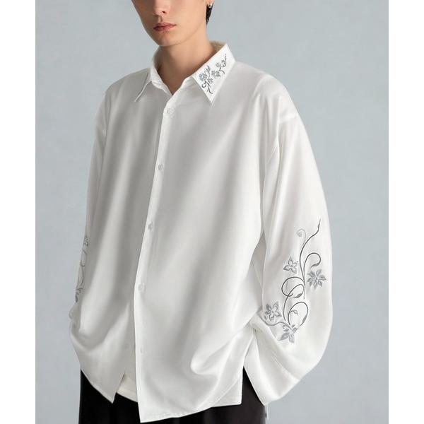 シャツ 「魅せる服。」刺繍使いルーズドレープシャツ（長袖）／Embroidery Loose Dra...
