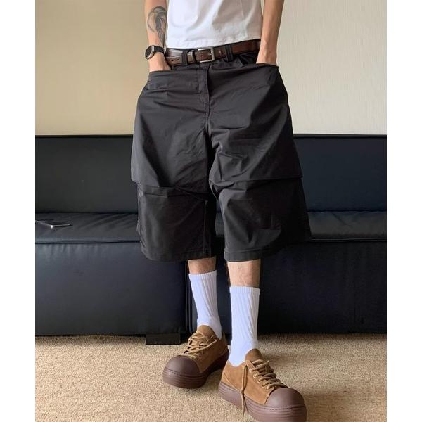 パンツ ワイドレッグ ナイロン ギミック ジョーツ / ルーズシルエット テック ハーフパンツ メン...