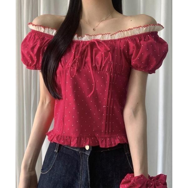 ブラウス シャツ ドット柄オフショルダーブラウス レディース
