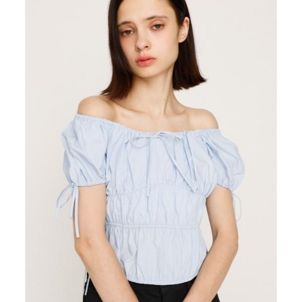 ブラウス シャツ GATHER RIBBON BL ギャザー リボン ブラウス 半袖 夏服 レディー...