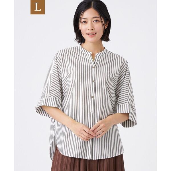 ブラウス シャツ 「L」「ウォッシャブル」T/Cストライプ天竺シャツ レディース