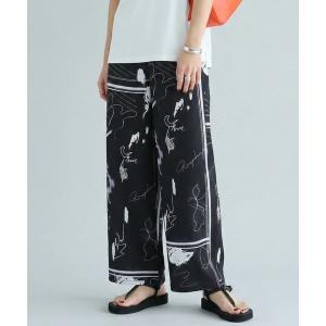 ワイドパンツ スラックス パンツ アート英字プリントパンツ「別売りのベストorキャミソールとセットアップ可能」プリントSE レディース