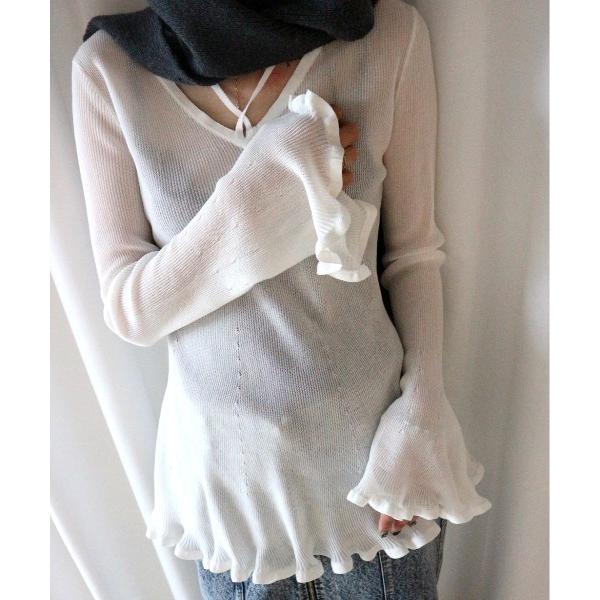 ニット セーター SHEER FRILL V NECK KNIT TOP レディース