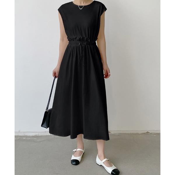 ワンピース ウエストリボン付きノースリーブワンピース