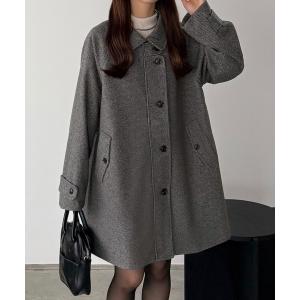 ステンカラーコート コート ステンカラーチェック柄ミドルコート レディース