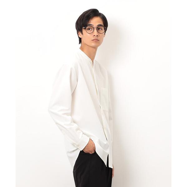 シャツ ウールライク バンドカラー 長袖シャツ メンズ