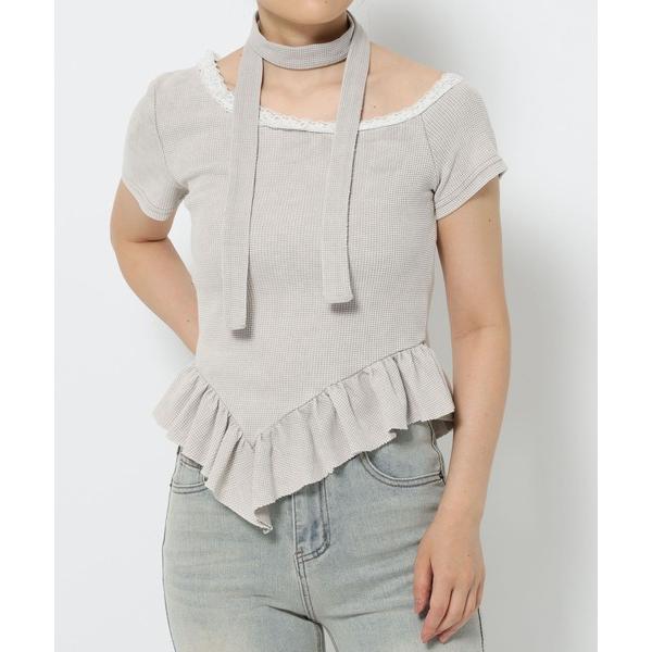 tシャツ 「2025SS」タイ付きカノコフリルヘムＴシャツ レディース