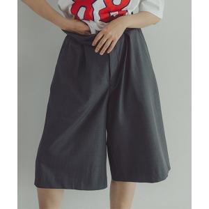 ワイドパンツ ハーフパンツ スラックス パンツ 短パン 「daily CLIP」バミューダパンツ レディース
