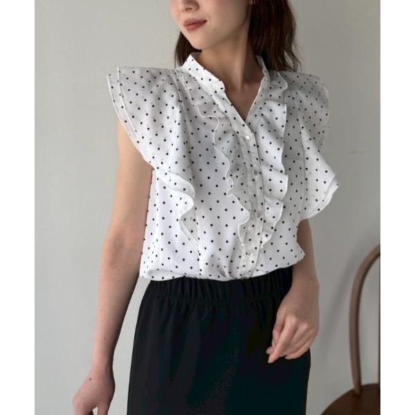 ブラウス シャツ milli de l'air ラッフルフリルキーネック ドット柄ブラウス レディー...