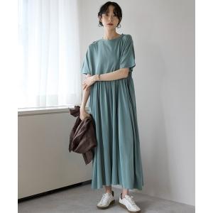 ワンピース 半袖 ギャザーフレアマキシカットワンピースの商品画像