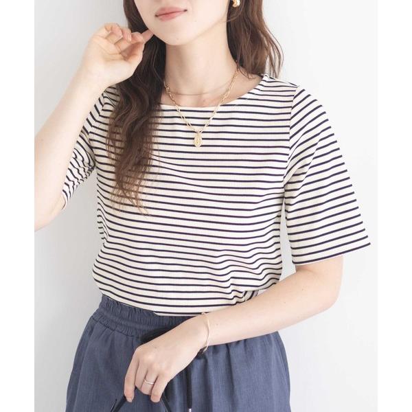 tシャツ milli de l'air  テレコハーフスリーブ ボーダーTシャツ レディース