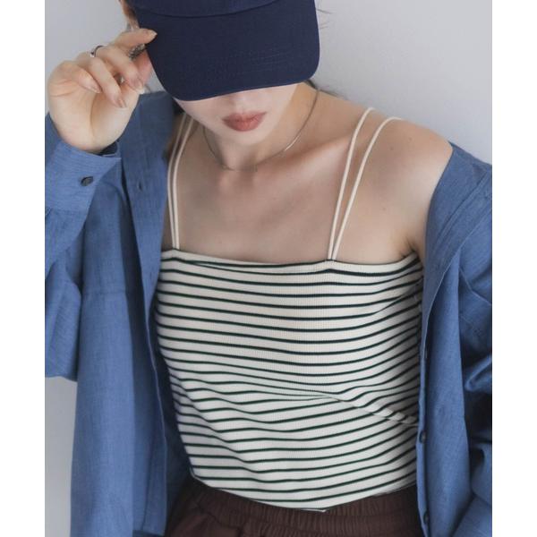 キャミソール milli de l'air バックストラップカップ付きボーダーキャミ