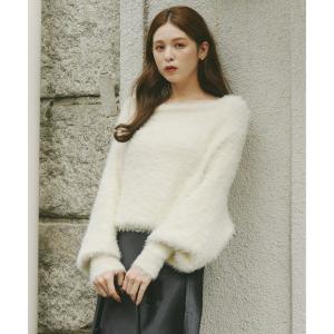 ニット セーター オフショルダーシャギーニット レディース