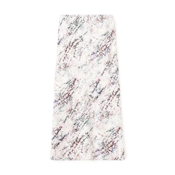 スカート メッセージ ウォールプリント エラスティックストレートスカート