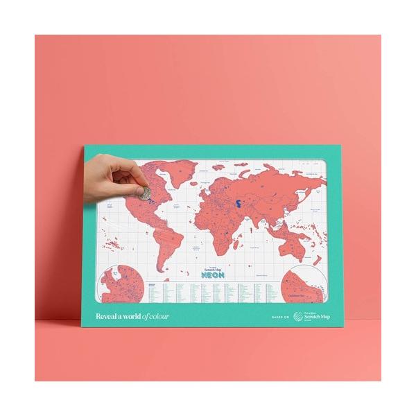 文房具 SUCK UK/スクラッチマップ コーラル/グリーン/パープル 地図
