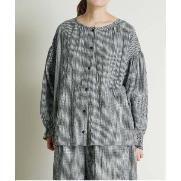 ルームウェア 部屋着 キッドブルー -２５シャーリングデニム＆ギンガム -長袖トップス -KRCN5...