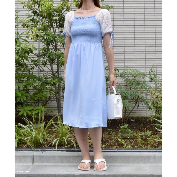 ワンピース 「＆soiree」シャーリングリボンワンピース