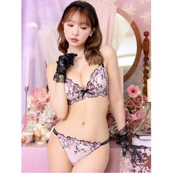 ブラジャー ショーツセット 「選べるショーツ」フローラルミューズ育乳脇高ブラジャー＆バック透けフルバ...