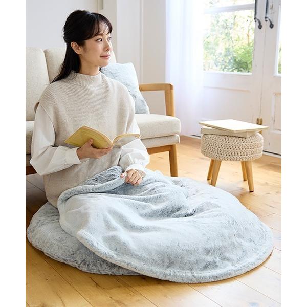 ブランケット まるで猫！のようなモフモフラウンドブランケット 吸湿発熱わた入り「猫Feel」