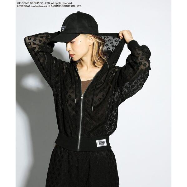 パーカー LOVEBOAT フラワーメッシュパーカー レディース
