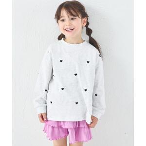 tシャツ 「綿100%」ガールズ ハート 総柄刺繍 ロンT キッズ 子供服 女の子