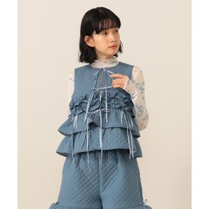 ベスト ジレ リボン キルティングベスト レディース