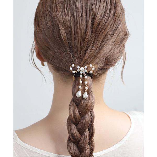 ヘアゴム パールリボンポニーフック