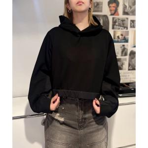 パーカー 「Chillity」ナイロン切り替えショートフーディー／Nylon Panel Short Hoodie レディース