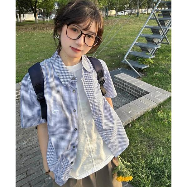 ブラウス シャツ ワンポイント チェック シャツ レディース メンズ