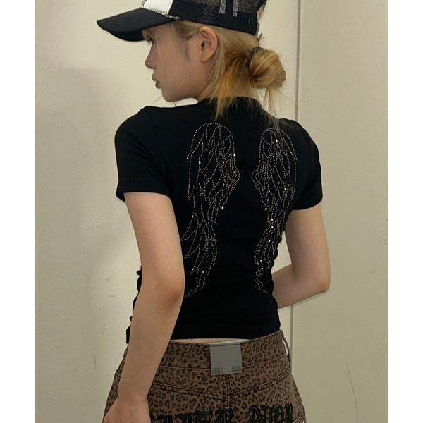 tシャツ 半袖 A'GEM/9 × .kom 「.KOM/ドットケーオーエム」 ラインストーン フェ...