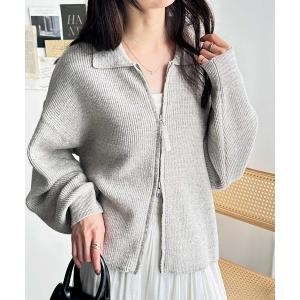 カーディガン 2WAYダブルジップポロ襟ニットカ...の商品画像