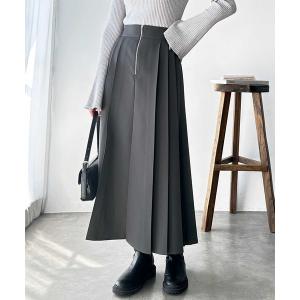 スカート 「S-XLサイズ展開」フロントファスナーハイウエストプリーツスカート