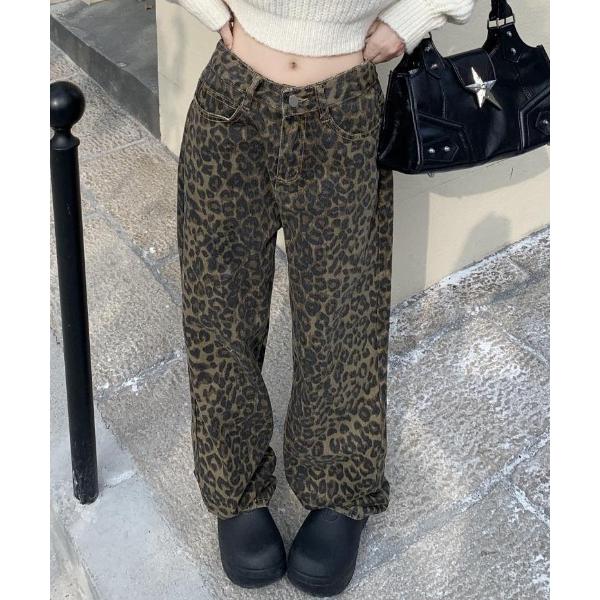 ジーンズ デニム デニムパンツ レオパードデニムパンツ レディース
