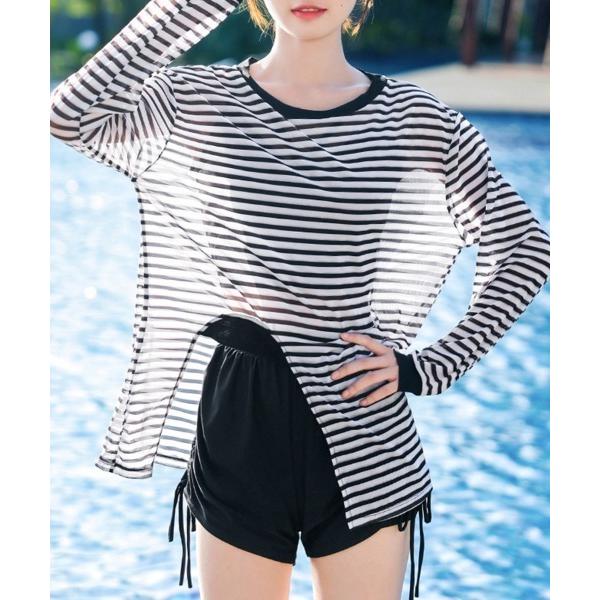 水着 ストライプラッシュガード＆タンキニ レディース
