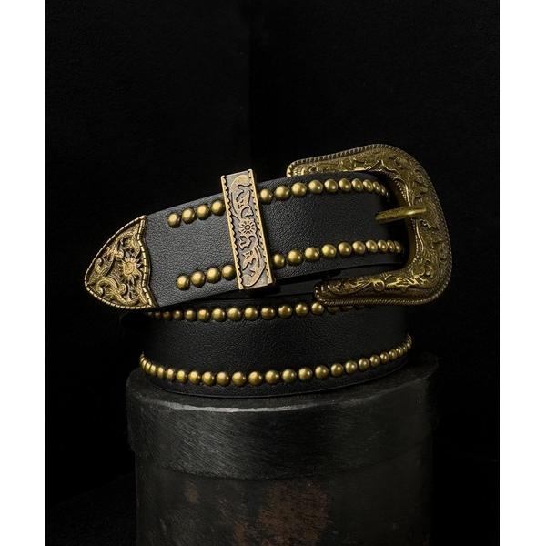 ベルト 7B24 アンティーク スタッズ ウエスタンレザーベルト メンズ レディース