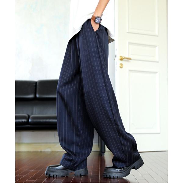 スラックス 「neos」ルーズシルエット ピンストライプ カーブ バルーン スラックス パンツ メン...