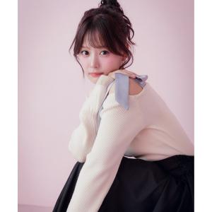 ニット セーター ショルダーリボンフレアスリーブニット レディース