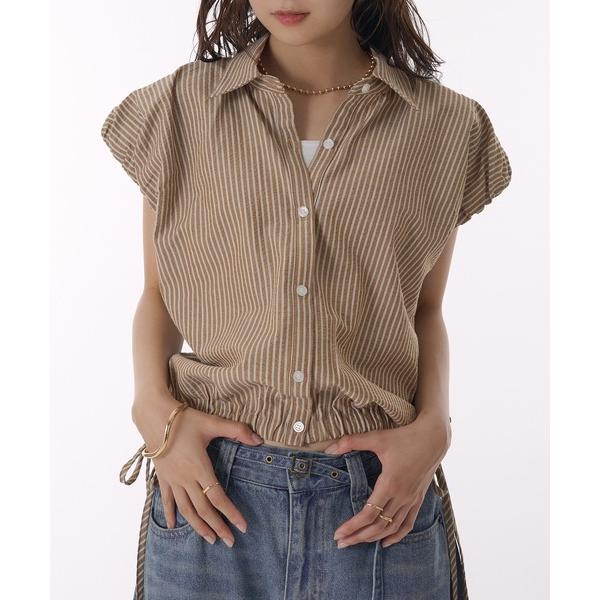 ブラウス シャツ puff shoulder seersucker stripe blouse / ...