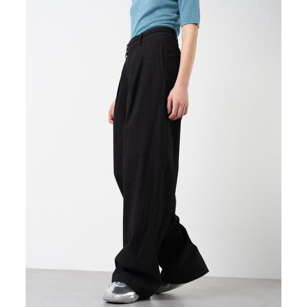 スラックス パンツ 「ELOOPS」リネンライク  コットン混ワイドタックパンツ レディース メンズ